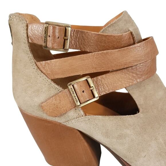 Kork-ease Stina Boots Leather Strappy Heeled Booties Taupe Beige Cutout Fall - Picture 7 of 13